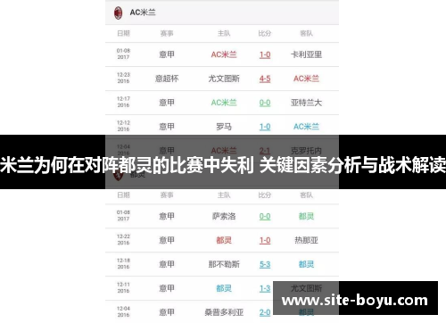 米兰为何在对阵都灵的比赛中失利 关键因素分析与战术解读