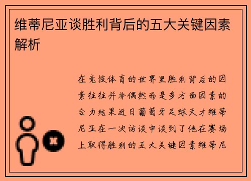 维蒂尼亚谈胜利背后的五大关键因素解析